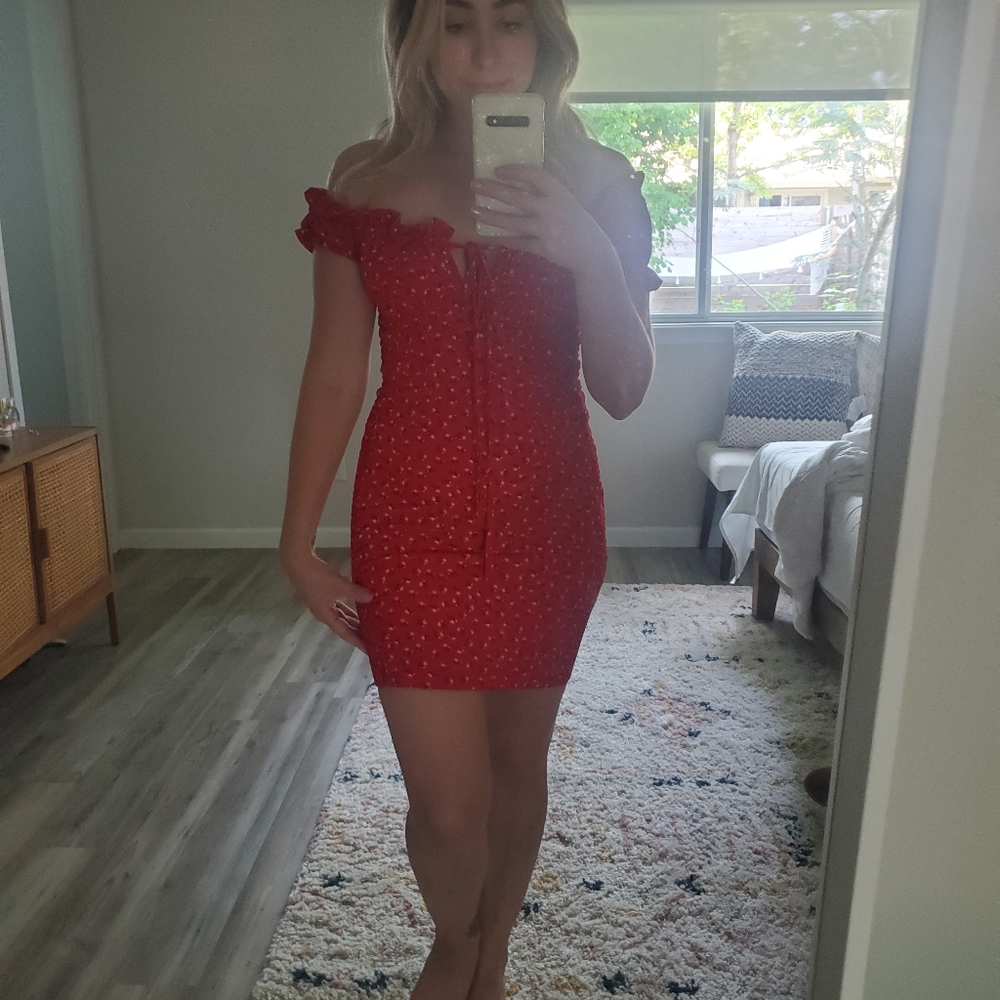 Princess polly red floral mini dress